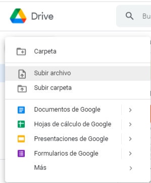 Google Drive PC subida de archivos